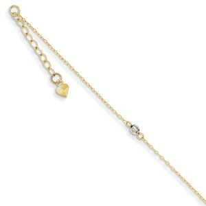 14k Two-tone Gold Mirror Bead Anklet, 9 Inch